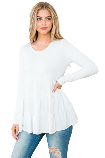 Solid Long Sleeve Tiered Top Ivory - Pack of 4