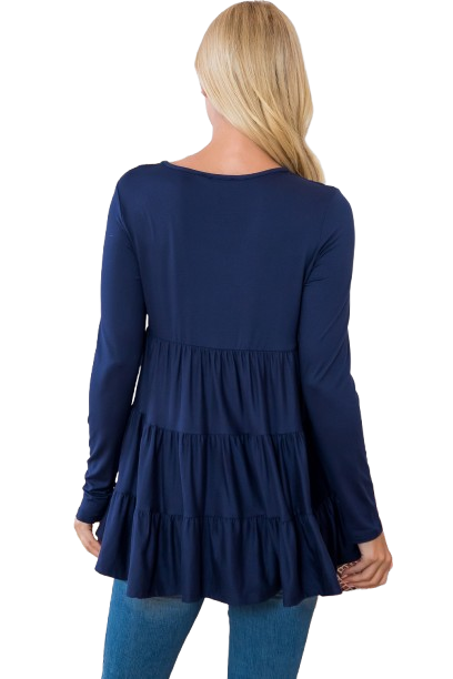 Solid Long Sleeve Tiered Top Navy - Pack of 4