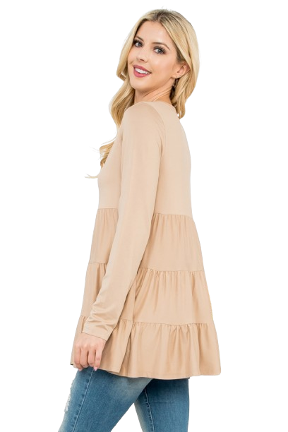 Solid Long Sleeve Tiered Top Taupe - Pack of 4