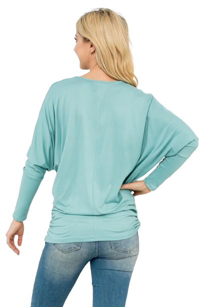 Solid Long Dolman Sleeve Tunnel Detail Top Aloe - Pack of 4