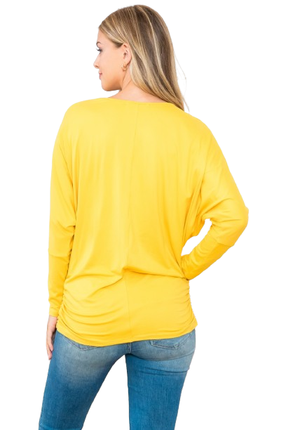 Solid Long Dolman Sleeve Tunnel Detail Top Dijon - Pack of 4