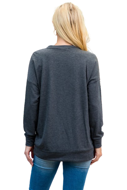 Long Sleeve French Terry Top with Kangaroo Pocket Top Charcoal - Pack of 4