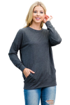 Long Sleeve French Terry Top with Kangaroo Pocket Top Charcoal - Pack of 4