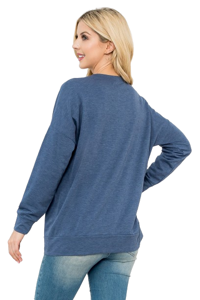 Long Sleeve French Terry Top with Kangaroo Pocket Top H. Navy - Pack of 4