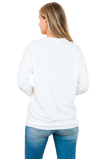 Long Sleeve French Terry Top with Kangaroo Pocket Top Ivory - Pack of 4