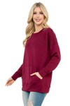 Long Sleeve French Terry Top with Kangaroo Pocket Top Oxblood- Pack of 4