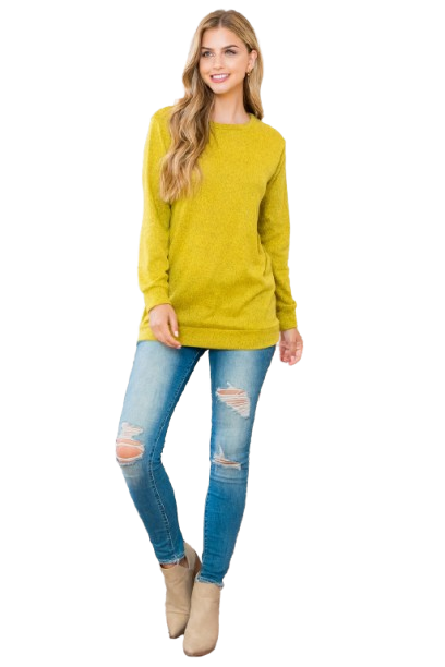 Long Sleeve Round Neck Pullover Top Mustard  - Pack of 7