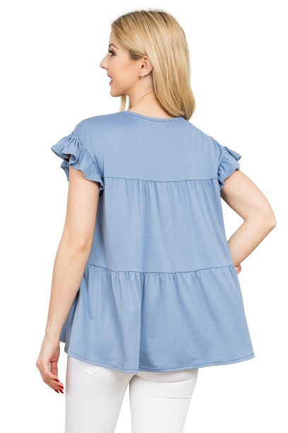 Tiered Ruffle Solid Swing Top Dusty Blue - Pack of 7