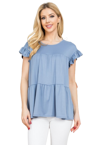 Tiered Ruffle Solid Swing Top Dusty Blue - Pack of 7