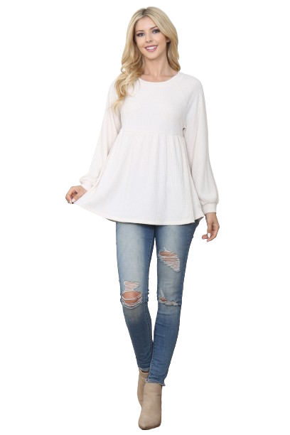 Baby Doll Waffle Long Sleeve Top Natural - Pack of 4