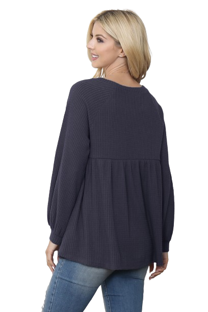 Baby Doll Waffle Long Sleeve Top Navy - Pack of 4