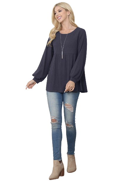 Baby Doll Waffle Long Sleeve Top Navy - Pack of 4