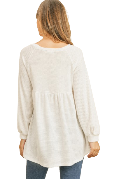 Baby Doll Waffle Long Sleeve Top Off White - Pack of 4