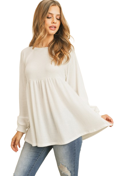 Baby Doll Waffle Long Sleeve Top Off White - Pack of 4