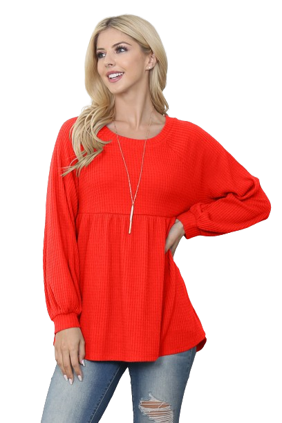 Baby Doll Waffle Long Sleeve Top Rust - Pack of 4