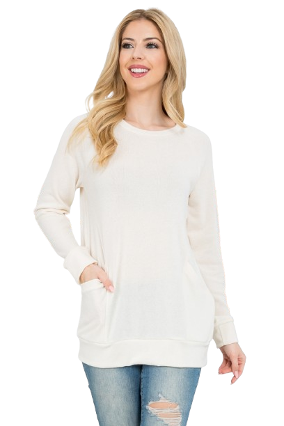 Knit Front Pocket Long Sleeve Top Beige - Pack of 4