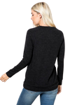 Knit Front Pocket Long Sleeve Top Black - Pack of 4