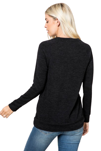 Knit Front Pocket Long Sleeve Top Black - Pack of 4