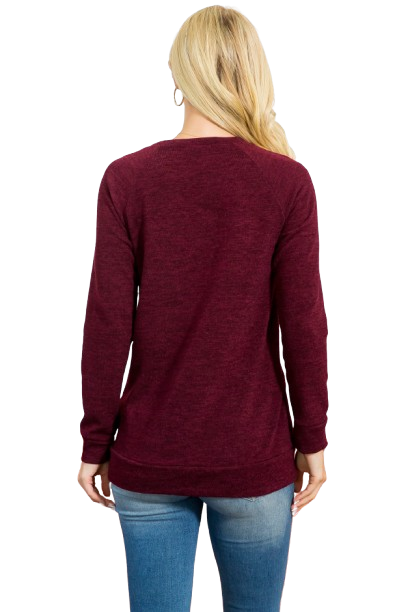 Knit Front Pocket Long Sleeve Top Dark Burgundy - Pack of 4