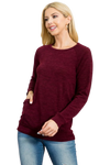 Knit Front Pocket Long Sleeve Top Dark Burgundy - Pack of 4