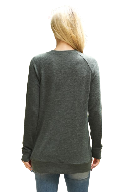 Knit Front Pocket Long Sleeve Top Dark Olive - Pack of 4