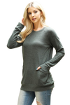 Knit Front Pocket Long Sleeve Top Dark Olive - Pack of 4