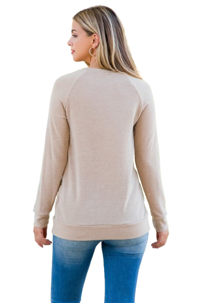 Knit Front Pocket Long Sleeve Top Dark Taupe - Pack of 4