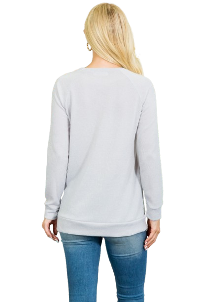 Knit Front Pocket Long Sleeve Top Light Green - Pack of 4