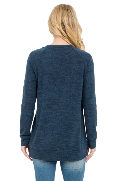 Knit Front Pocket Long Sleeve Top Light Navy - Pack of 4