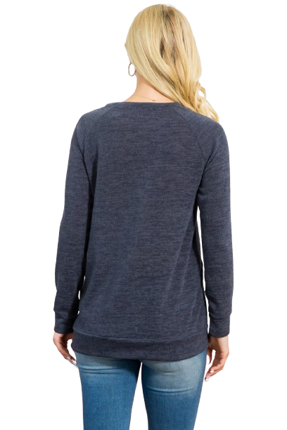 Knit Front Pocket Long Sleeve Top New Charcoal - Pack of 4