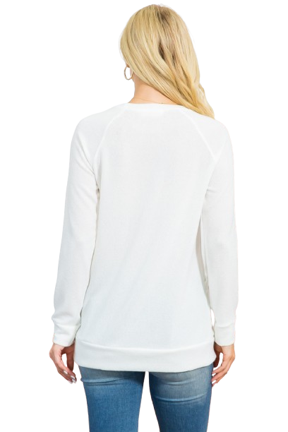 Knit Front Pocket Long Sleeve Top Off White - Pack of 4