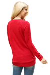 Knit Front Pocket Long Sleeve Top Red - Pack of 4