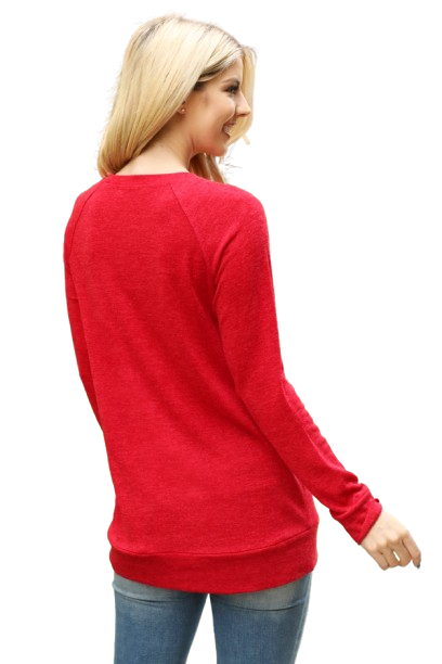 Knit Front Pocket Long Sleeve Top Red - Pack of 4