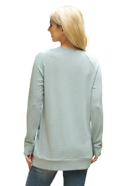 Knit Front Pocket Long Sleeve Top Sage - Pack of 4