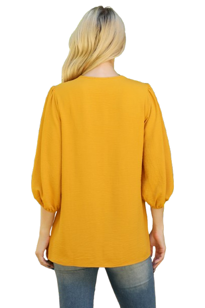 V Neck Band Elastic Tunnel Sleeve Woven Top Mustard - Pack of 6