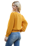 Smocked Hem Long Sleeve Solid Woven Top Mustard - Pack of 4