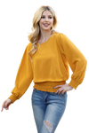 Smocked Hem Long Sleeve Solid Woven Top Mustard - Pack of 4