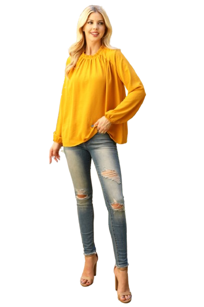 Mock Neck Puff Sleeve Top Mustard - Pack of 4