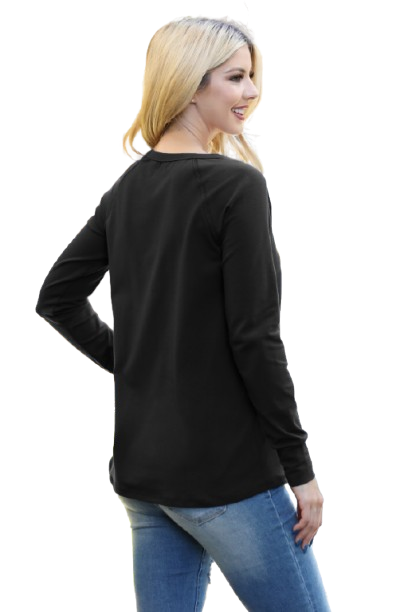 Solid Long Sleeve Round Neck Top Black  - Pack of 6