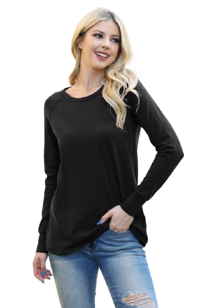 Solid Long Sleeve Round Neck Top Black  - Pack of 6