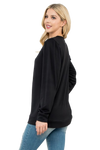 French Terry Pleated Sleeve Top Black - Pack of 4