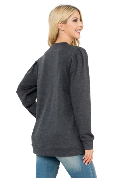 French Terry Pleated Sleeve Top Charcoal - Pack of 4