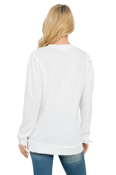 French Terry Pleated Sleeve Top Ivory - Pack of 4