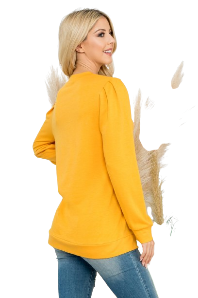 French Terry Pleated Sleeve Top Mustard - Pack of 4