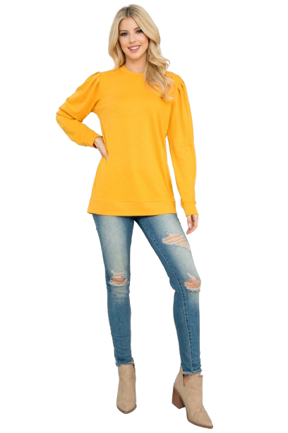 French Terry Pleated Sleeve Top Mustard - Pack of 4