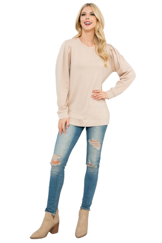 Long Sleeve French Terry Rounded Hem Top Heather Grey Lt. - Pack of 4