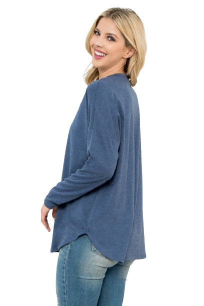 Long Sleeve French Terry Rounded Hem Top H. Navy - Pack of 4