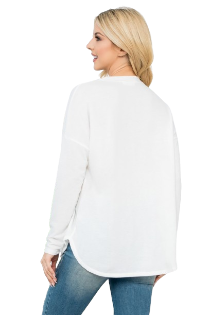 Long Sleeve French Terry Rounded Hem Top Ivory - Pack of 4