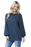 Boat Neckline Puff Sleeve Hacci Brushed Top Charcoal - Pack of 4