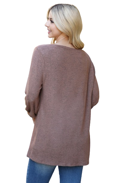 Boat Neckline Puff Sleeve Hacci Brushed Top Latte - Pack of 4